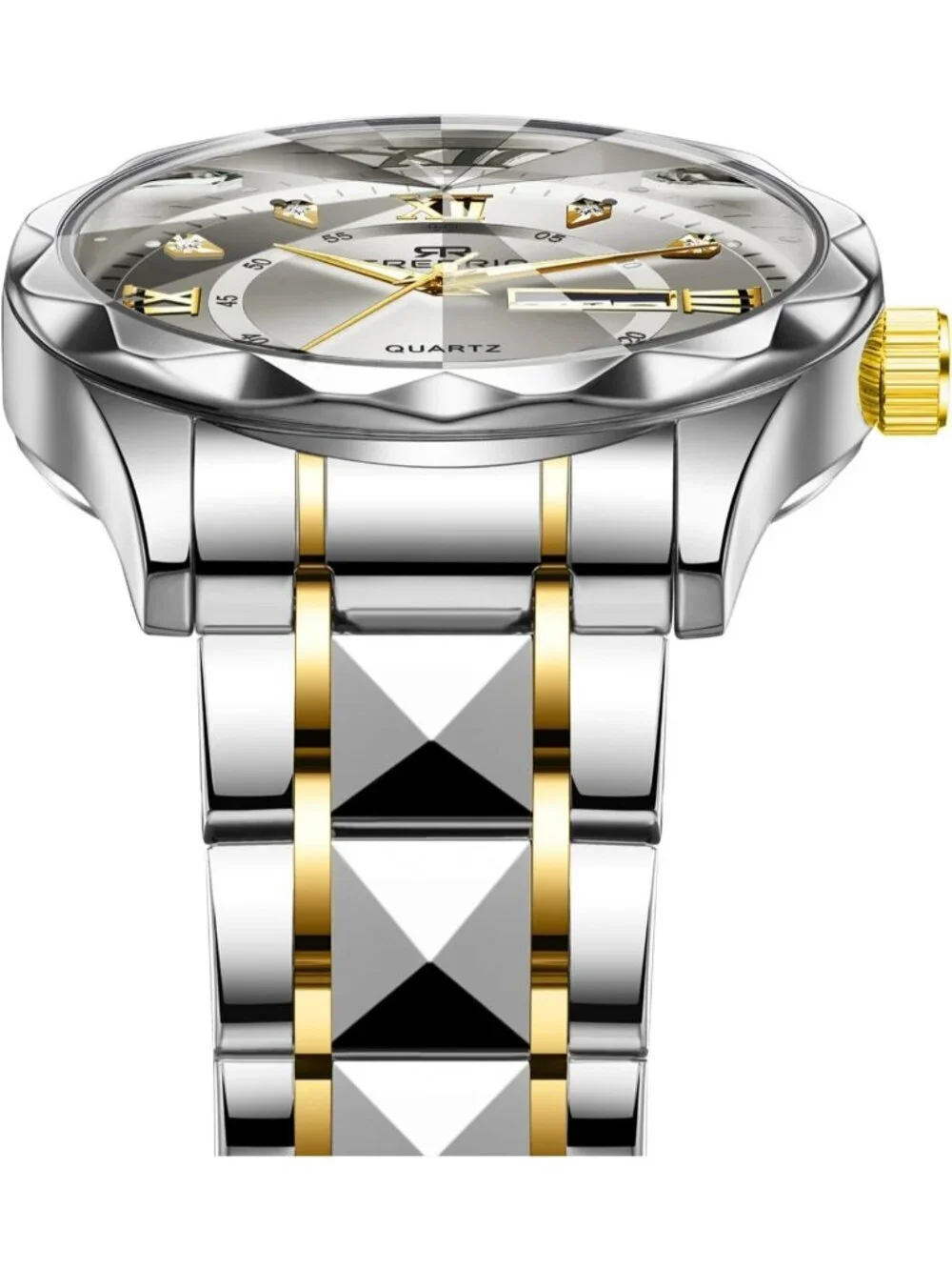 Men Silver Stainless Steel Waterproof Diamond Analog Quartz Luminous Wrist Watch